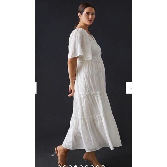 Anthropologie Tiered Maxi Dress White Dress Fit&Flare open back sz 3X - Picture 4 of 15